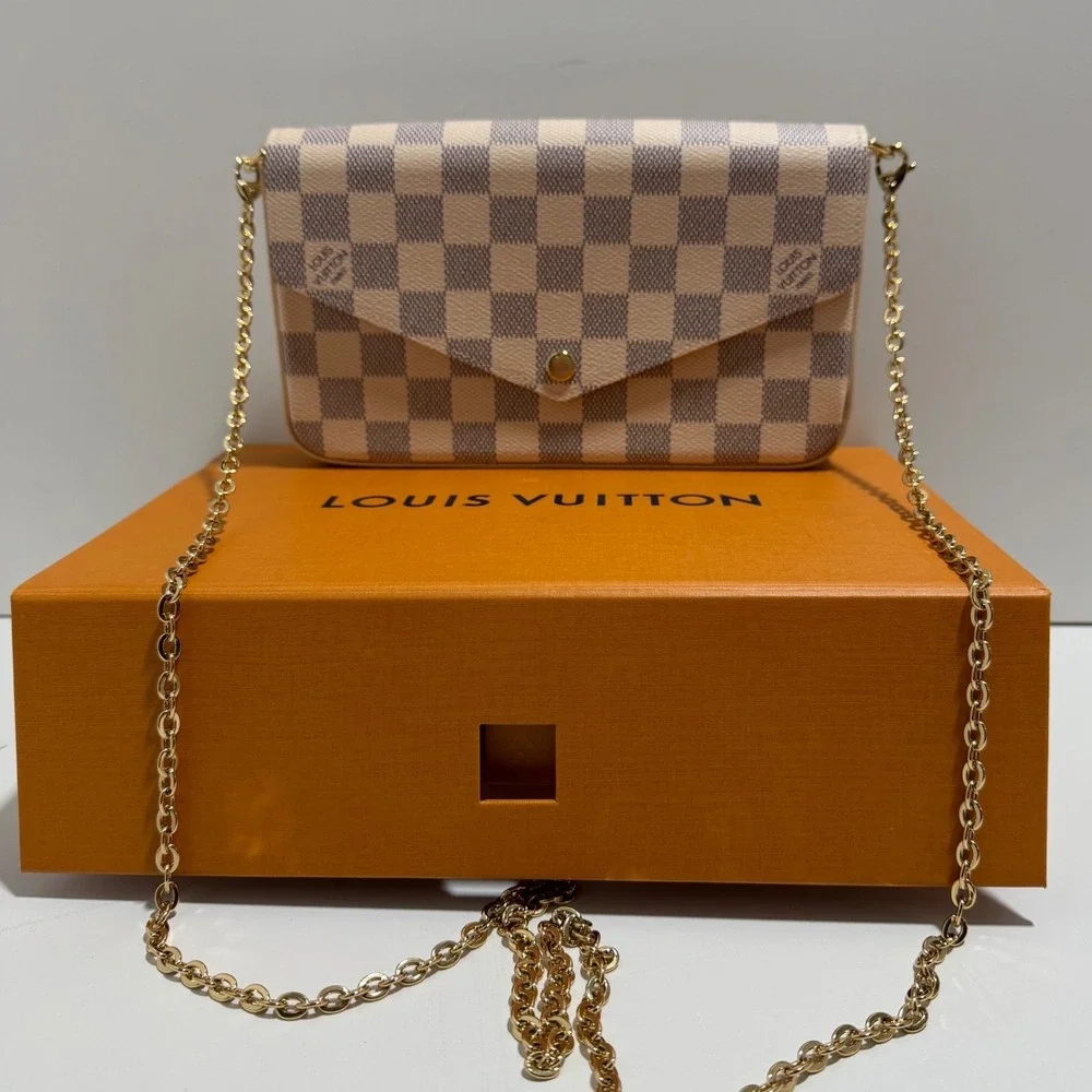 Louis Vuitton Felicie Pochette Damier Azur Rose Ballerine Crossbody Bag N63106
